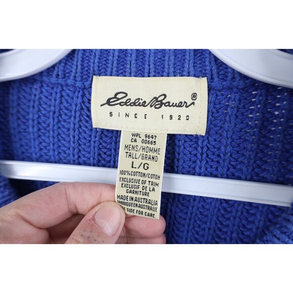 Vintage 90s Eddie Bauer Mens Large Tall Heavyweight Cotton Ribbed Knit Sweater - Picture 10 of 14